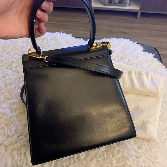 SOLD!! Authentic Salvatore Ferragamo Vintage Kelly Top Handle Black Leather Tote - Picture 14 of 15